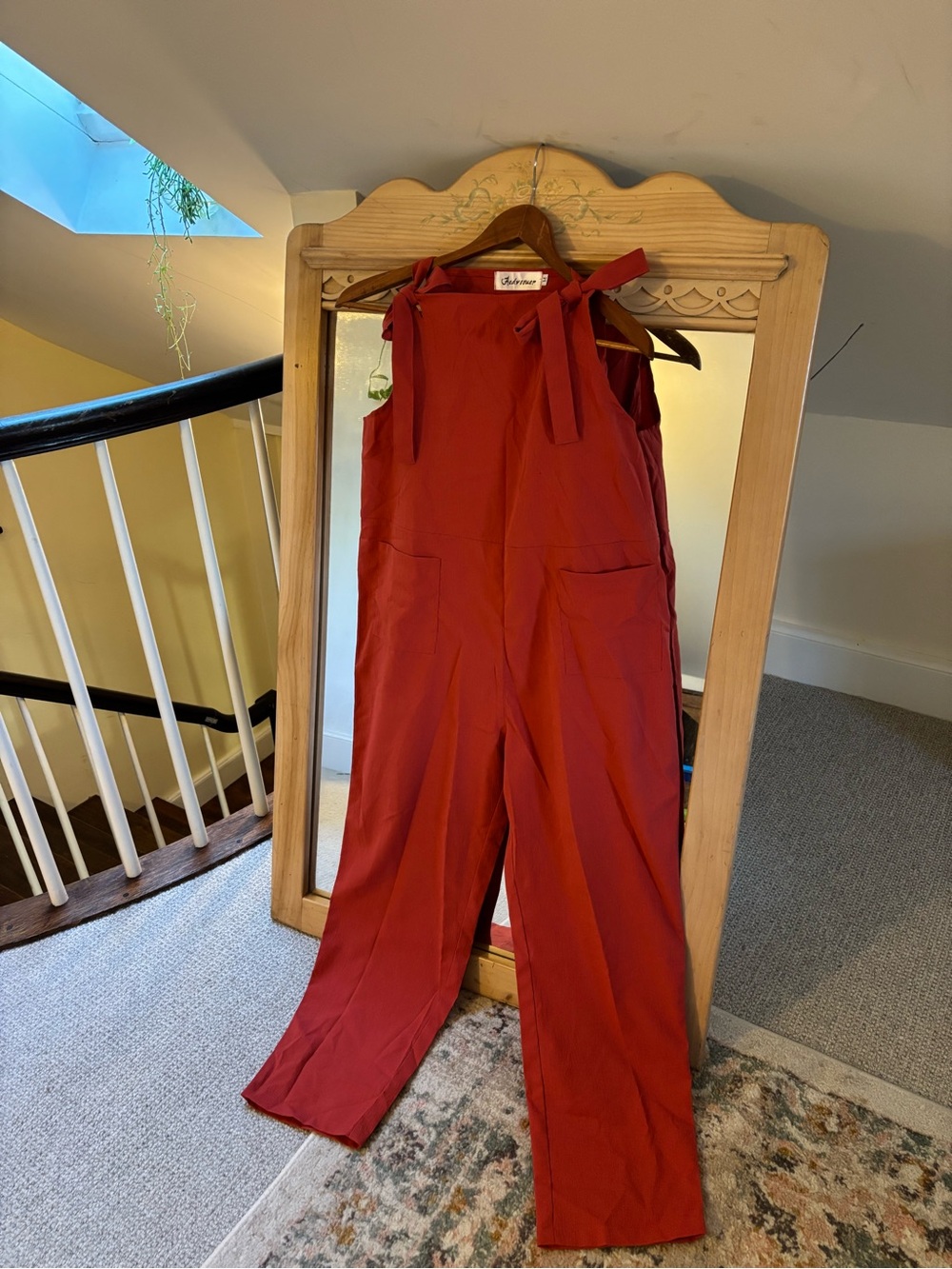 Tie-Shoulder Wide-Leg Jumpsuit in Rust